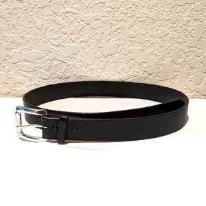 Black Leather Belt w/Square Buckle